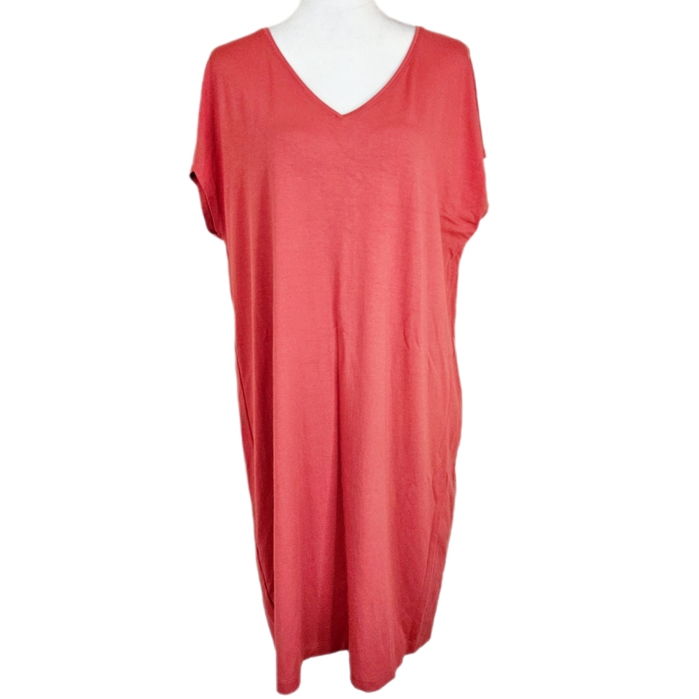 Eileen Fisher Viscose Jersey T-Shirt Dress Womens Large Casual Minimalist Spring